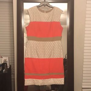 Spring/summer Coral/Beige and cream dress